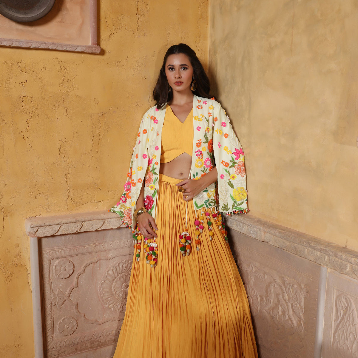 Mellow Yellow Embellished Jacket Set | Kushal's